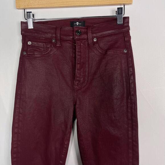 7 For All Mankind Womens 26 Red Burgundy High Waist Coated Ankle Skinny Jeans - Picture 3 of 12